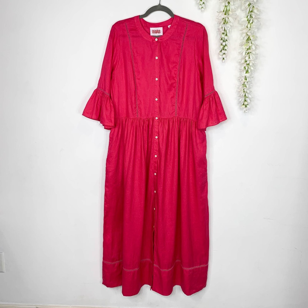 NWOT SOLID & STRIPED Linen Dress fuchsia maxi bright pink vacation holiday beach